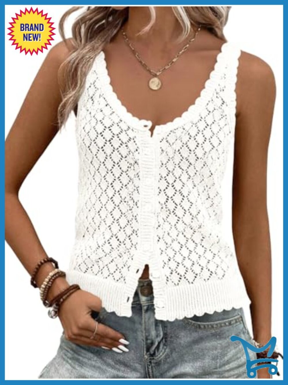 Sweater Tank Top Sleeveless Crochet Boho Button Down Knit Summer Vest